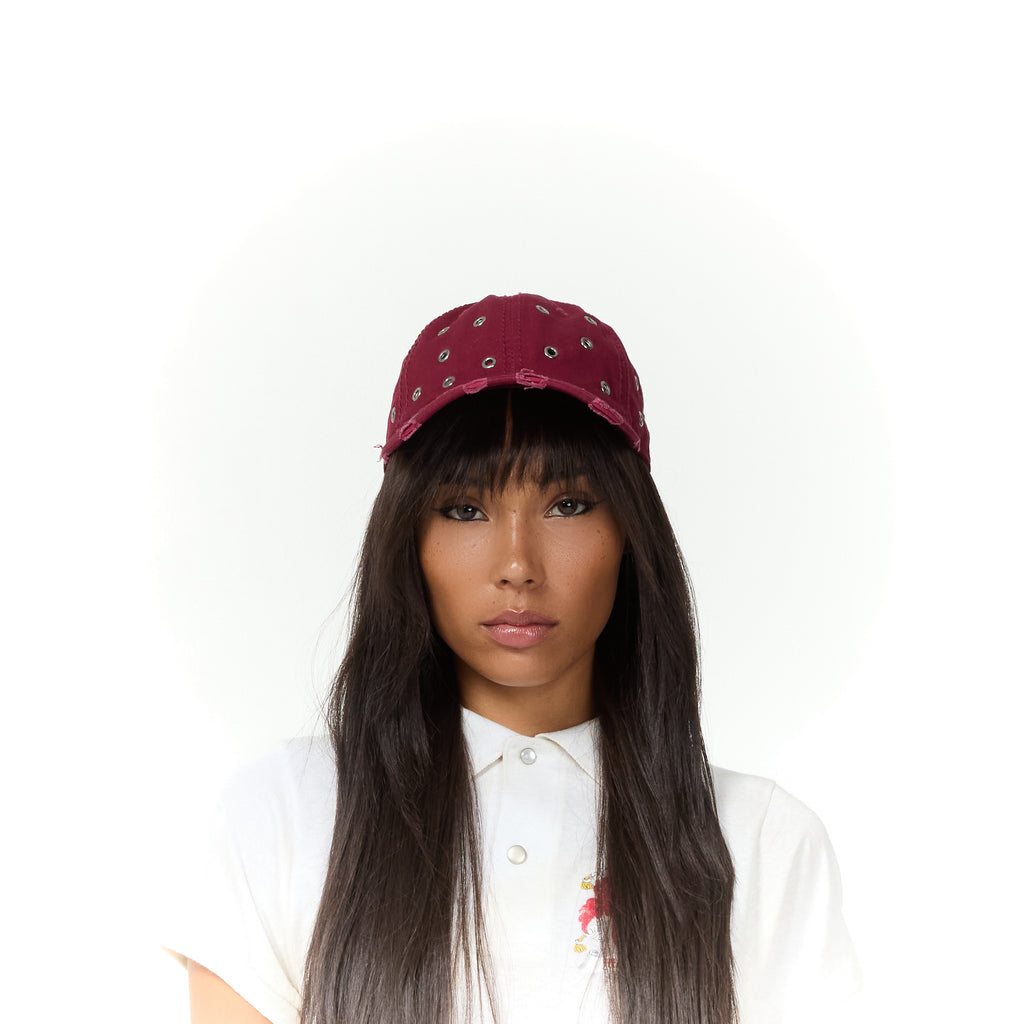 Burgundy Metal Thrashed Hat