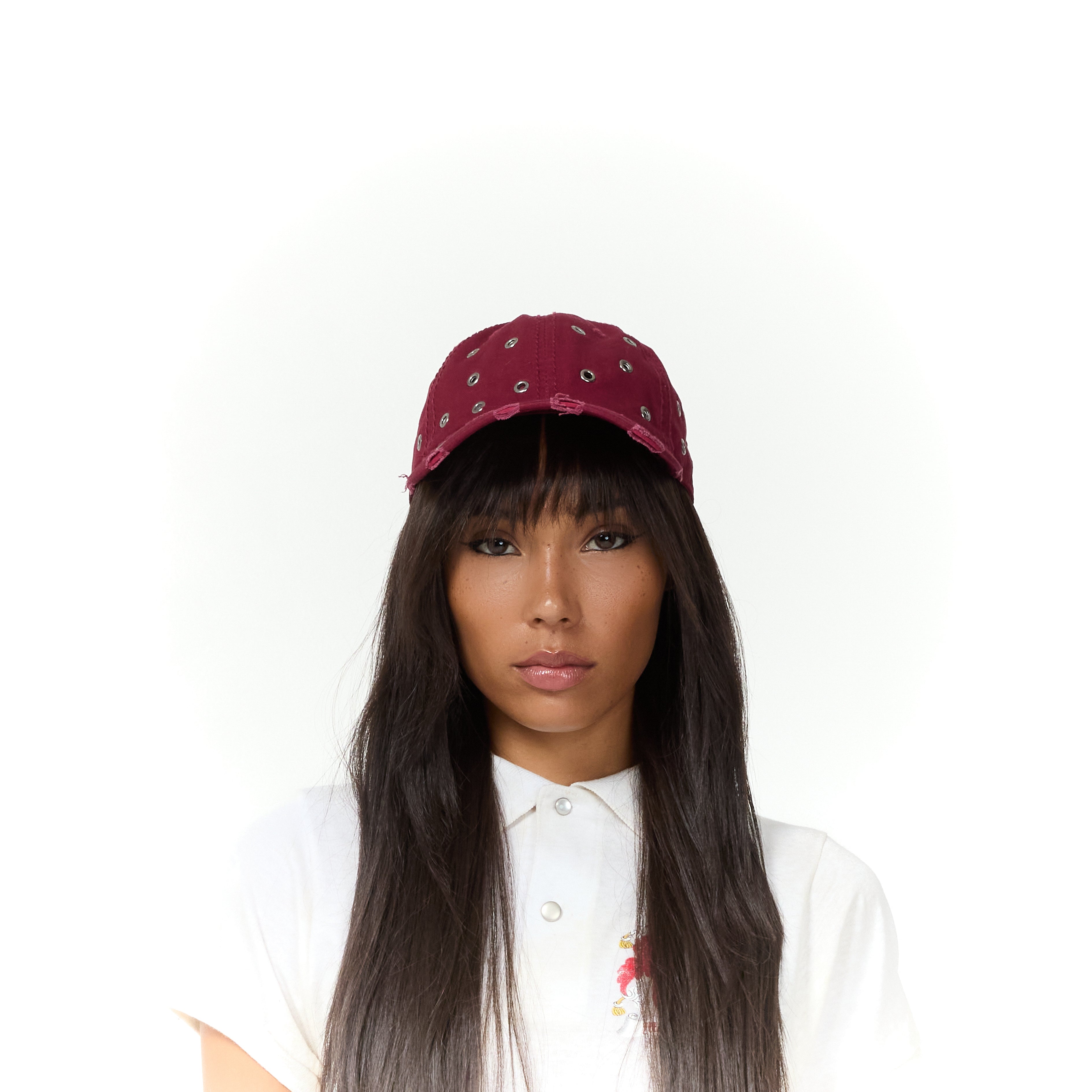Burgundy Metal Thrashed Hat