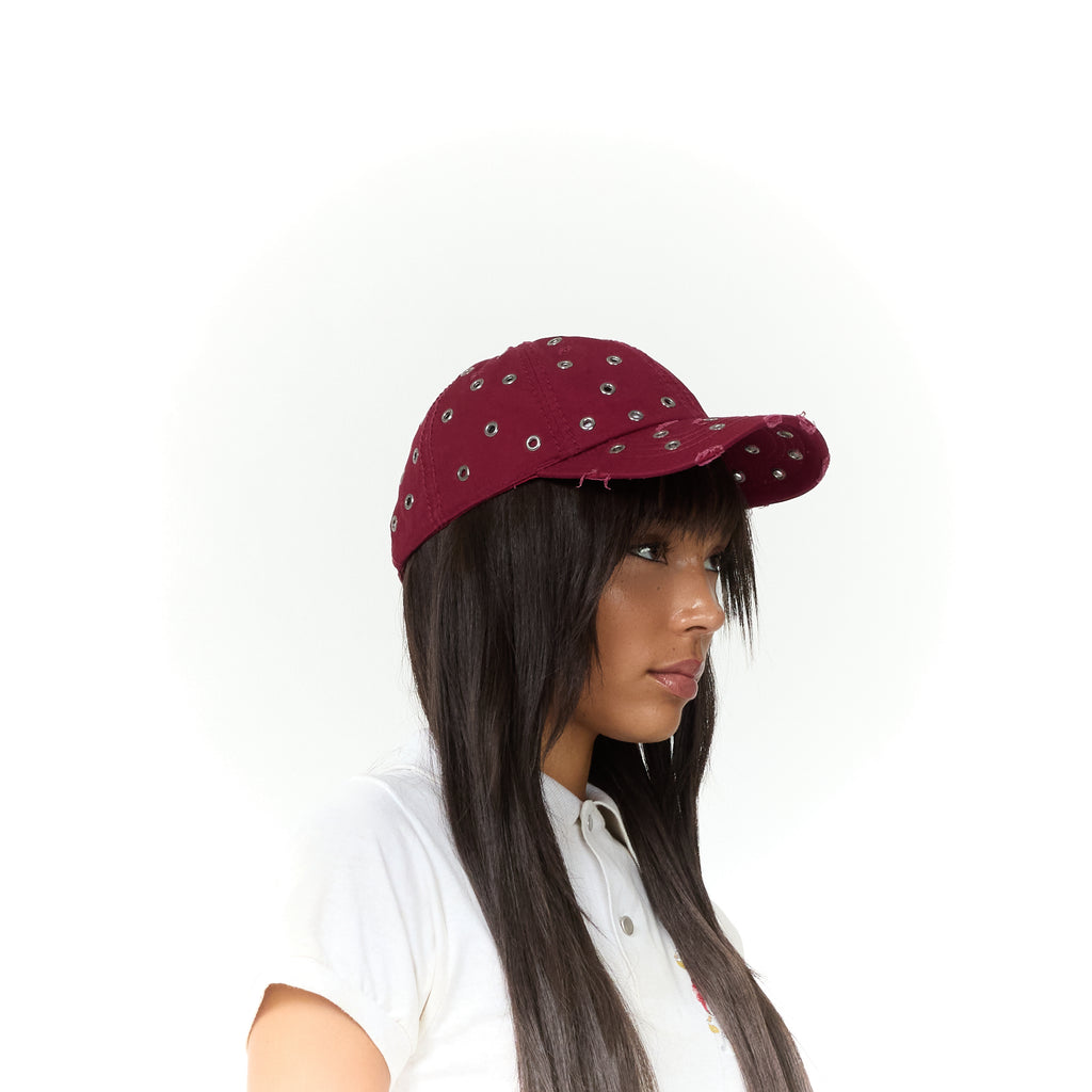 Burgundy Metal Thrashed Hat