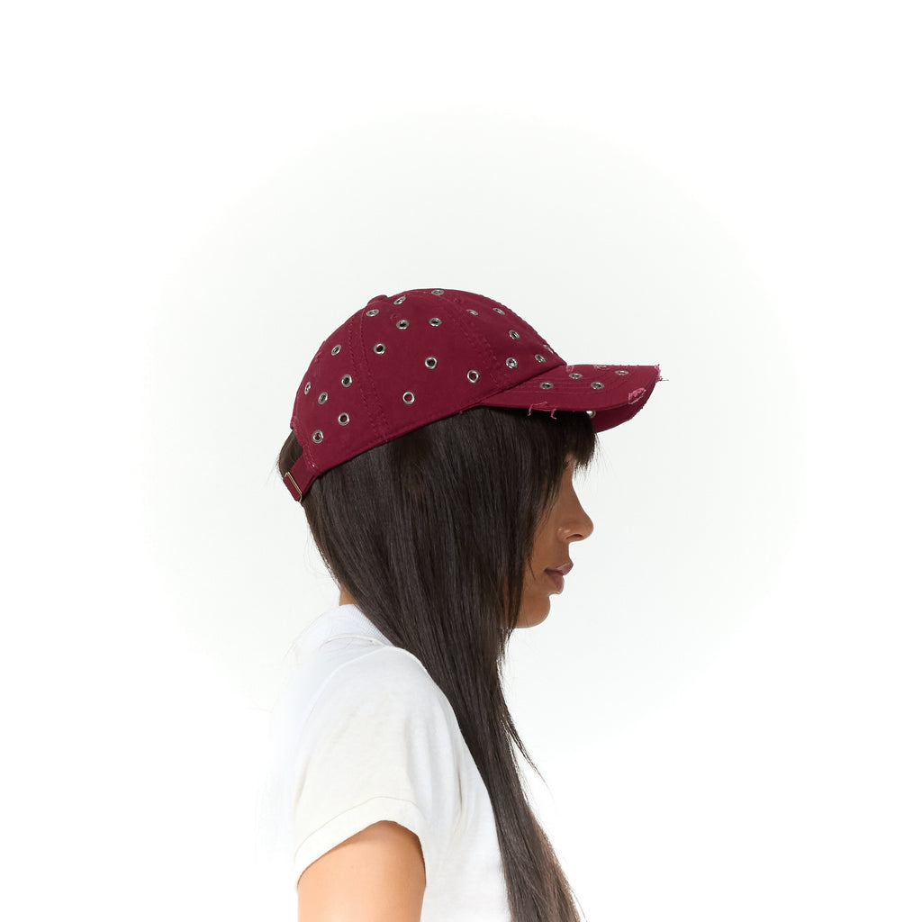 Burgundy Metal Thrashed Hat